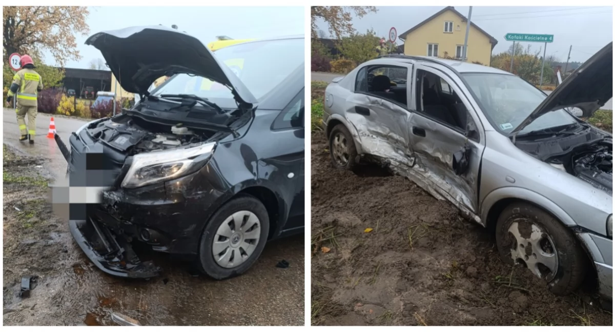 Zdjęcie: Zderzenie dwóch aut w Czarnowie-Bikach /fot. OSP KSRG Kulesze Kościelne